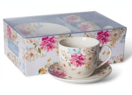 Filiżanki 250 ml ze spodkami 16 cm komplet 2 sztuki Piwonia CR2-76