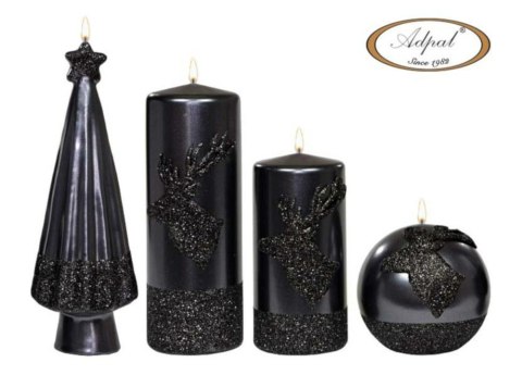 Świeca Choinka Czarna Brokat Adpal