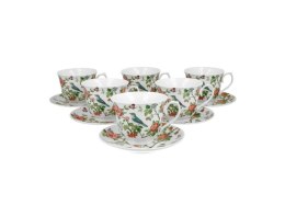 Komplet 6 filiżanek Ptak na gałęzi ze spodkami Kosze Kwiatów Crocus